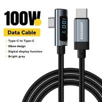 Essager PD100W USB Type C To USB C Cable 5A Fast Charging Cable 90 ° LED Digital Display Cable For Huawei Xiaomi Samsung MacBook 1m pilka