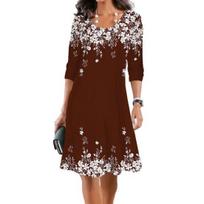 Lady Dress Print A-line Big Swing Long Plus Size Sleeve Crew Neck Casual Sexy Loose Elegant Contrast Color Lady S mėlyna