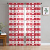 Valentino dienos languotos raudonos širdelės tiulio užuolaidos svetainei, miegamajam, namų dekorui, šifono skaidrios voile virtuvės užuolaidos 135W x 114H(cm) red