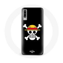 Coque Samsung Galaxy A70 One Piece Manga Tete de Mort Fond Noir juoda