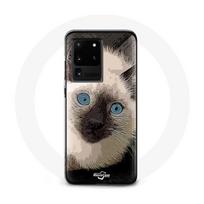 Coque pour Samsung Galaxy S20 Ultra Chat Siamois Noir et blanc aux Yeux Bleus