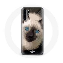 Coque pour Huawei P30 pro Chat Siamois Noir et blanc aux Yeux Bleus