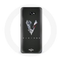 Coque pour Samsung Galaxy A5 2016 Vikings Série Saison 6 logo V Epée Gris Fond Noir