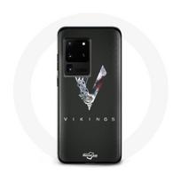 Case - Vikings - Samsung Galaxy S20 Ultra - V Logo - Sword - Gray Black Background pilka