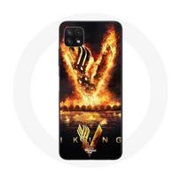 Coque pour Samsung Galaxy A22 5G Vikings Série Saison 6 logo V Epée de Feu Fond Noir