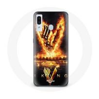 Coque pour Samsung Galaxy A20e Vikings Série Saison 6 logo V Epée de Feu Fond Noir