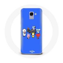 Coque pour Samsung Galaxy A8 2018 BTS BT21 Tata Chimmy Cooky Rj Koya Shooky Et Mang Jouent De la musique Fond Bleu