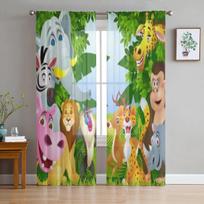 Cartoon Animals In The Forest Sheer Curtains For Bedroom Living Room Tulle Curtains For Kitchen Window Voile Curtains 135W x 114H(cm) green