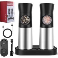 Elektrinis druskos ir pipirų malūnėlių rinkinys, automatinis gravitacinis druskos ir pipirų malūnėlis, papildomas su įkraunama baze, USB laidai gray