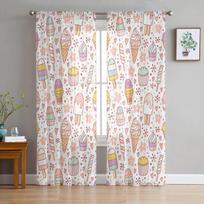 Animacinis ledų snaigės modernus tiulio užuolaidų rinkinys svetainei, miegamajam, namų virtuvės langui, permatomos užuolaidos 135W x 114H(cm) white