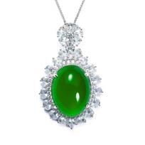 BELLA BOX Natūralus ledas per ledą Agato chalcedono balandžių kiaušinio ovalas, pilnas deimantinio temperamento pakabuko karoliai Necklace+Pendant žalia