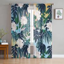 Leaf Flower Forest Sheer Curtain for Living Room Hall Wall Dress Up Home Window Supplies Pop Print Tulle Curtains 135W x 114H(cm) black