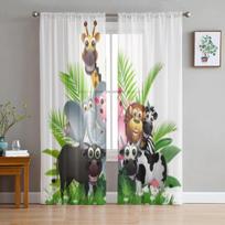 Juokingi gyvūnų animaciniai tiulio užuolaidos svetainei, miegamajam, langui, permatomos užuolaidos, virtuvei, balkonui, voile užuolaidos 135W x 114H(cm) white