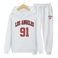 Los Angeles 91 Print Tracksuits Set Spring Autumn Sweatshirt Long Sleeve Hoodie Jogging Trouser Patchwork Fitness Run Suit S