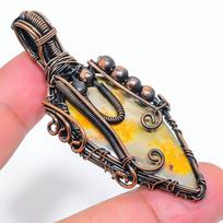 Natural Bumblebee Jasper Gemstone Copper Wire Wrap Gift Pendant 2.68  R3w25 beige