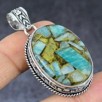 Natural Copper Amazonite Handmade 925 Sterling Silver Pendant 2.09  P8F75