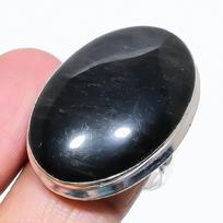 Natūralus saulės spindulių obsidiano brangakmenis 925 prabos sidabrinis žiedas, dydis 8.5 Y5M29 black