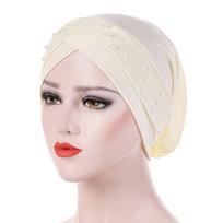 Moterims Indiška tampri galvos apdangalas su karoliukais Turbanas Galvos raištis Hijabo kepuraitė Chemoterapijos kepuraitė One Size smėlis