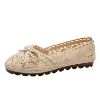 Spring Summer Women's All-match Flat-bottom Non-slip Lazy Shoes Tendon Bottom Mesh Surface Hollow Soft Sole Shoes 40 smėlis