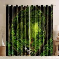 3D Printing Forest Tree Landscape Thin Window Curtains Jungle Wild Nature Botanical Print Pattern For Living Room Bedroom W85xH200(CM)x2PCS-Grommet Top