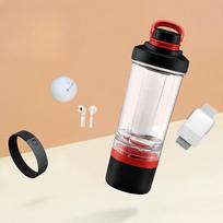 Didelės talpos vaisių plastikinis puodelis, trijų sluoksnių, sportui, treniruotėms, baltymų miltelių kokteiliams 630ml juoda