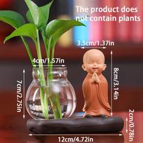 1PC Creative Plant Flower Pot Little Monk Glass Vase Flower Arrangement Hydroponic Vase Home Office green