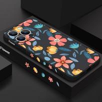 Gėlių rašto smūgiams atsparus telefono dėklas iPhone 16 15 Pro Max 14 Plus 13 12 Mini 11 XR XS kietas TPU plonas dangtelis su raišteliu iPhone 15 juoda