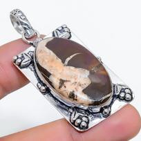 Natūralus Molis Įtrūkęs Fossil Brangakmenis 925 Sterlingų Sidabro Papuošalo Pakabukas 2.36  E7w28 beige