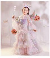Anime Character Cosplay Halloween Costume Children Sequins Princess Dress Girls Witch Role Play Party Dress Show 140 gray