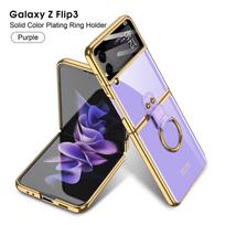 Su žiedo laikiklio stovo dangteliu, skirtu Samsung Galaxy Z Flip 3 5G dėklu Integruota kameros apsauga Atsparus smūgiams telefono dėklas Coque Fundas For Z Flip 3 5G