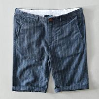 Summer Retro Striped Men's Shorts Breathable Beach Baggy Short Pants Harajuku Style Daily Casual 55linen45cotton Shorts Youth 29 mėlyna