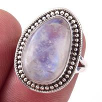 Natural Rainbow Moon Stone Gemstone Handmade 925 Sterling Silver Ring S.6 J1z59 gray