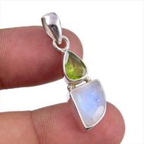 Natural Rainbow Moonstone,Peridot 925 Sterling Silver Jewelry Pendant 1.50  R5Q73 brown