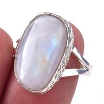 Natural Rainbow Moon Stone Gemstone Handmade 925 Sterling Silver Ring S.8 W7u78 gray