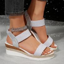 Gold Silver Glitter Wedge Sandals for Women Summer Non Slip Platform Sandles Woman Plus Size Lightweight Walking Sandalias 36 gray