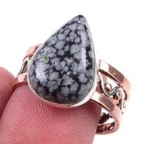 Natūralus Sniego Obsidiano Brangakmenis 925 Sterlingas Sidabro Dviejų Tonų Žiedas S.9 A2k29 gray