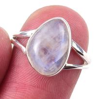 Natural Rainbow Moon Stone Gemstone Handmade 925 Sterling Silver Ring S.6 B0V47 gray