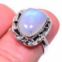 Natural Rainbow Moon Stone Gemstone 925 Sterling Silver Jewelry Ring Size 6 F3Q18 gray
