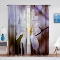 Baltos Magnolijos Gėlių Pusiau Skaidri Užuolaida Svetainei Virtuvės Langui Miegamojo Dekoras Gėlėta Voile Kabinama Elegantiška Tiulio Užuolaida 1 PCS W100XH250cm&Grommet Top gray