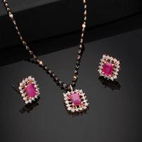 Mangalsutra Estele Rose Gold dizainerio karolių komplektas su cirkoniais ir rubino akmenimis moterims black
