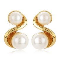 Paauksuoti moteriški auskarai-studs su perlais beige