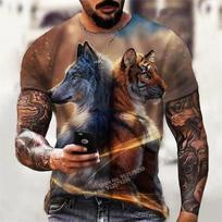 Tiger and Wolf 3D Printing T-shirt Men's Fashion Streetwear Tops Summer Short Sleeve Funny Tee Shirt XS juoda
