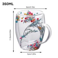 350 ml dvigubo sluoksnio stiklinis puodelis su sausų gėlių papuošimais ir išskirtiniu geriamuoju kavos izoliuotu gėrimu virtuvės reikmenimis 350ml white