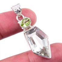 Natural Green Amethyst,Peridot 925 Solid Sterling Silver Gift Pendant 1.75  S5c50 gray