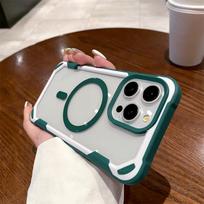 Prabangus magnetinis belaidis įkroviklis Magsafe dėklui, skirtas iPhone 16 15 14 Plus 13 12 11 Pro Max minkštas buferio dangtelis skaidrus dėklas, skirtas Samsung Galaxy S24 Ultra iPhone 11Pro žalia