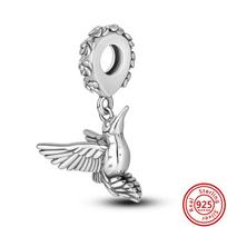S925 Sterling Silver Cute Bird Cat Frog Paw Print Shoe Lock Key Eye Fine Beads Fit Original  Charms Bracelet Women Jewelry gray