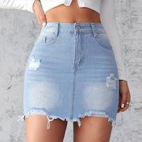 Women's Edge Half-body Skirt With Pockets Ripped Denim L