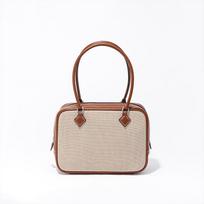 Medieval Vintage Bag with Canvas Patchwork, Niche Retro Feather Bag, Simple and High-end Feeling, Genuine Leather Handbag for Women