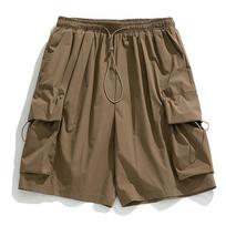 3D Large Pocket Loose Work Shorts for Men's Summer Casual Elastic Rope Sports Function Japanese Five Part Pants M ruda