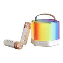 Karaoke Machine Mini belaidis mikrofonas ir garsiakalbių rinkinys su 2 mikrofonais RGB spalvoto apšvietimo rankinis balta